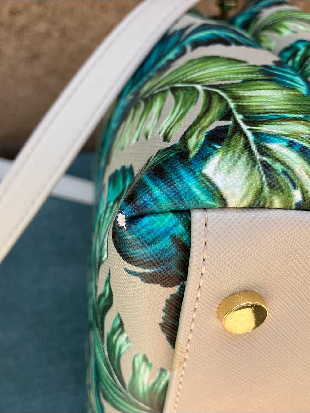 Sam Edelman Tropical Leaf Print Lois Crossbody with Bamboo Handle - Picture 9 of 16